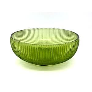 Vintage MCM E.O. Brody Green Ribbed Glass Bowl Cleveland OH USA 6.25” Wide